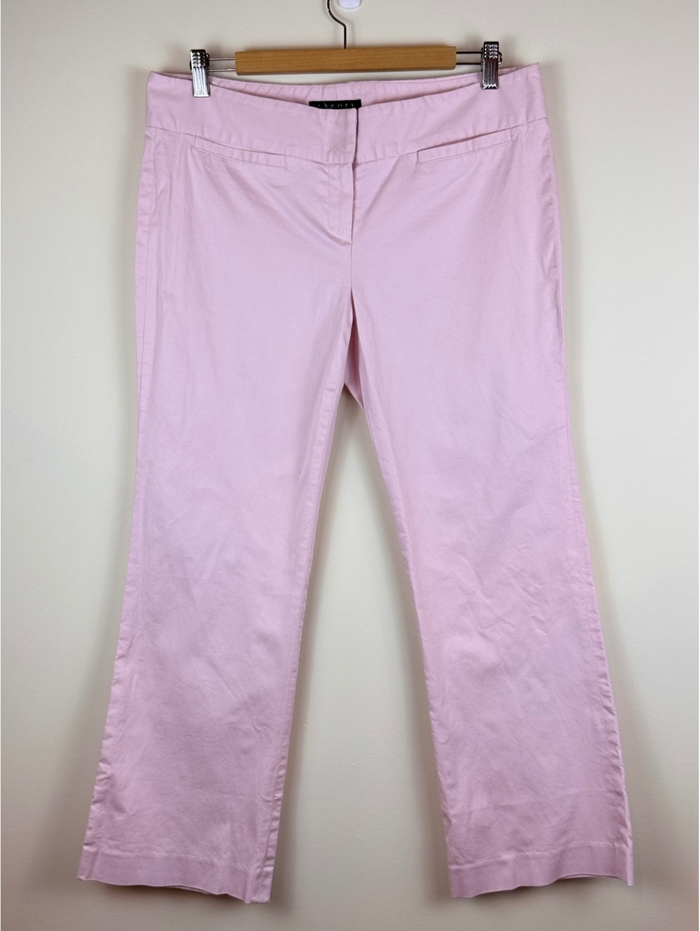 Theory Pink Stretch Cotton Cropped Flare Pants Size 12 Made in USA Y2K